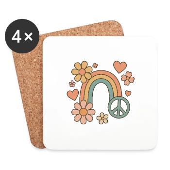 Retro Rainbow Peace – 70s Vibes - Untersetzer (4er-Set) - Weiß - Vorne