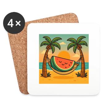 Watermelon Relax – Hammock & Sun - Coasters (set of 4) - white - Front