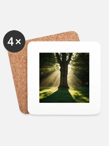 Baum im Sonnenlicht - Untersetzer (4er-Set) - Weiß