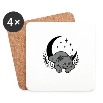 Nachtkatze - Untersetzer (4er-Set) - Weiß - Vorne