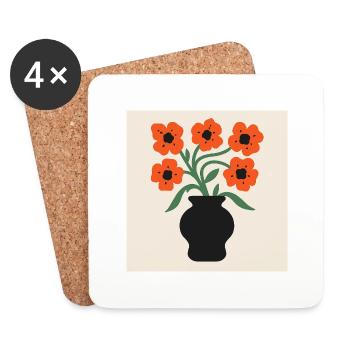 Modern Flowers – Minimal Art - Coasters (set of 4) - white - Front