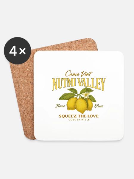 Vintage "Nutmi Valley" T-Shirt – Goldene Zitrone & Vib - Untersetzer (4er-Set) - Weiß