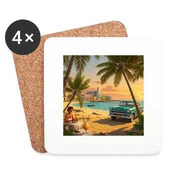 Tropical Beach Dream Cuba - Coasters (set of 4) - white - Front