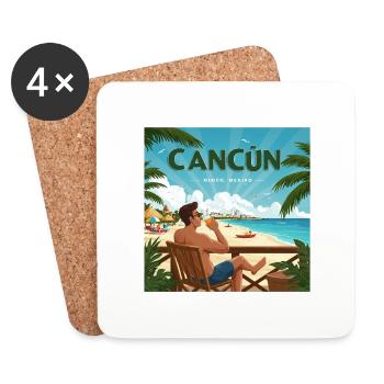 Vacances dans les Caraïbes à Cancun - Dessous de verre (lot de 4) - blanc - Devant