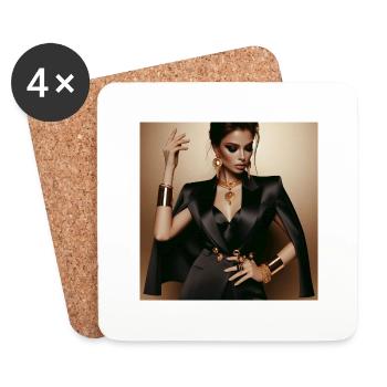 Powerful glamorous woman in a black suit gold - Untersetzer (4er-Set) - Weiß - Vorne