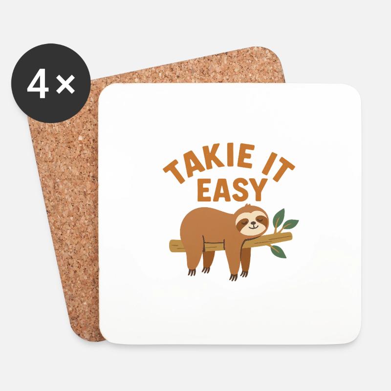 Take It Easy – Entspann dich wie ein Faultier - Untersetzer (4er-Set) - Weiß