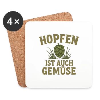 Hopfen ist auch Gemüse, Bier Spruch - Untersetzer (4er-Set) - Weiß - Vorne
