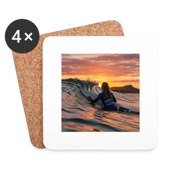 Coucher de soleil en bord de mer avec silhouette de kayak - Dessous de verre (lot de 4) - blanc - Devant