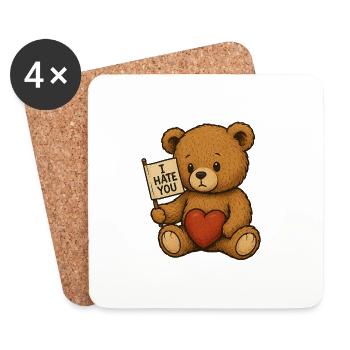 Love and Hate Teddy Bear Design - Coasters (set of 4) - white - Front