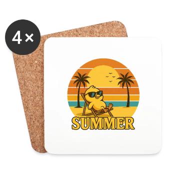 "Retro Sunset & Sunglass Chick" - Coasters (set of 4) - white - Front