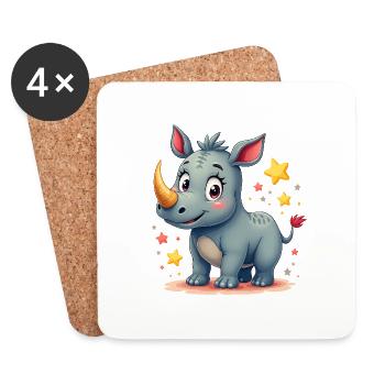 Conception de rhinocéros - Dessous de verre (lot de 4) - blanc - Devant