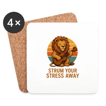 Strum Your Stress Away – Der chillende Löwe im Ret - Untersetzer (4er-Set) - Weiß - Vorne