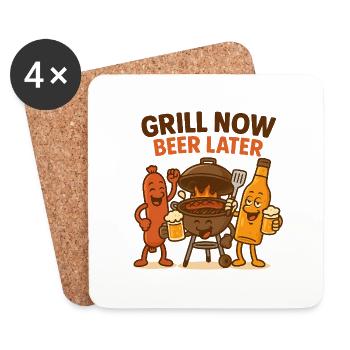 Grill Party Bière BBQ - Dessous de verre (lot de 4) - blanc - Devant