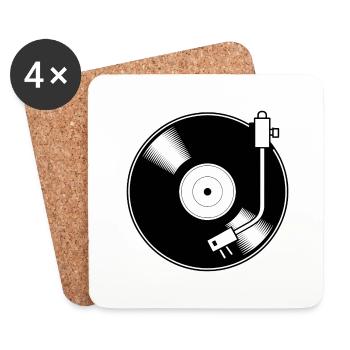 Disque vinyle rétro motif minimal - Dessous de verre (lot de 4) - blanc - Devant
