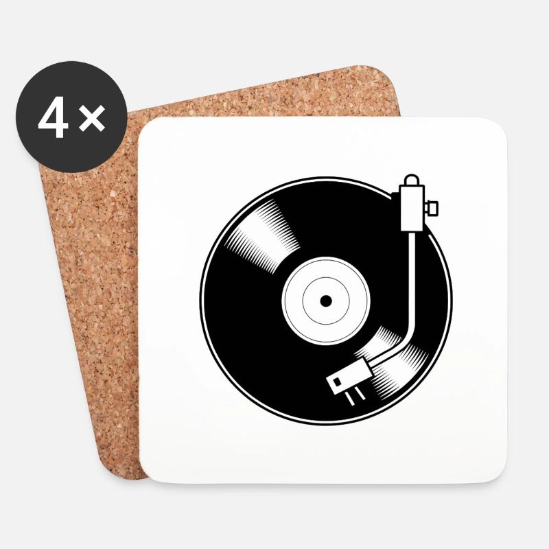 Retro Vinyl Schallplatte Minimal Motiv - Untersetzer (4er-Set) - Weiß