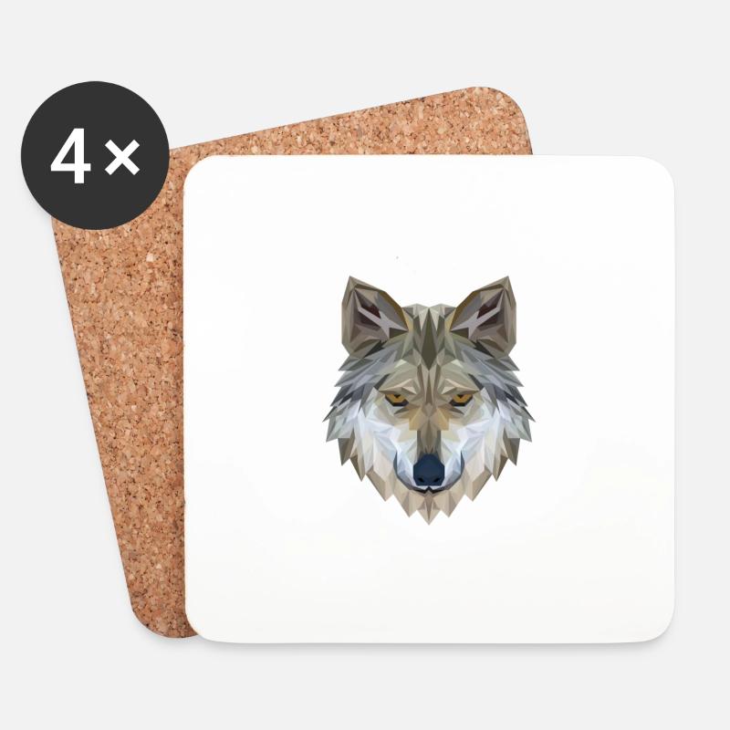 Wolf Face Polygon 3D - Untersetzer (4er-Set) - Weiß