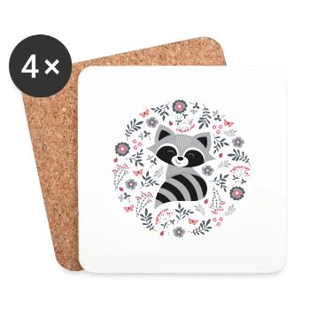 Raton laveur à fleurs - Dessous de verre (lot de 4) - blanc - Devant