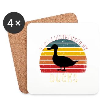 Facilement distrait par les canards Vintage Farmer drôle - Dessous de verre (lot de 4) - blanc - Devant