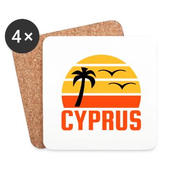 Cyprus (Halbsonne, Palme, zwei Vögel) - Untersetzer (4er-Set) - Weiß - Vorne