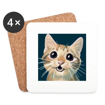 Chat mignon - Dessous de verre (lot de 4) - blanc - Devant