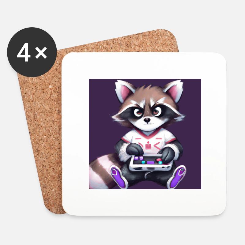 kaweii racoon playing computer games - Untersetzer (4er-Set) - Weiß