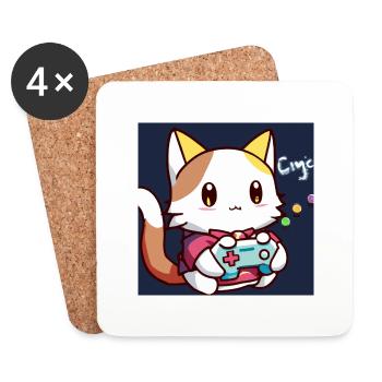 kaweii cat playing computer games - Untersetzer (4er-Set) - Weiß - Vorne