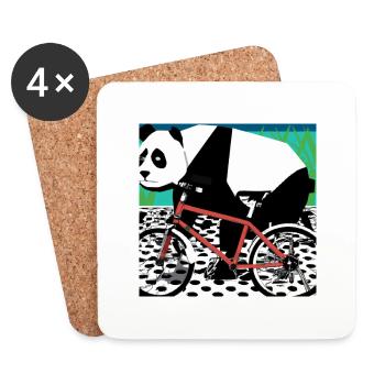 Panda on the bike - Coasters (set of 4) - white - Front