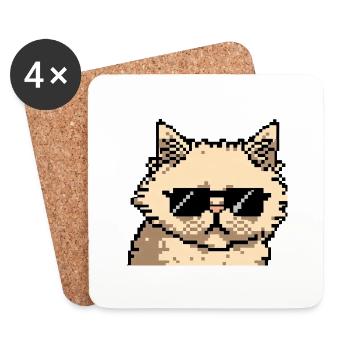 Chat persan Negan avec des lunettes de soleil en pixel art - Dessous de verre (lot de 4) - blanc - Devant