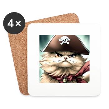 Le chat persan Negan en pirate dans le style anime - Dessous de verre (lot de 4) - blanc - Devant