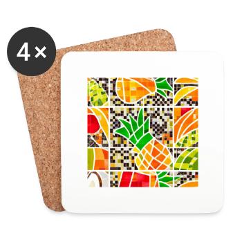 Tropische Früchte Mosaik - Untersetzer (4er-Set) - Weiß - Vorne