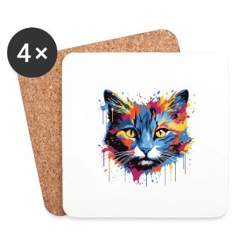Tête de chat Pop Art - Dessous de verre (lot de 4) - blanc - Devant