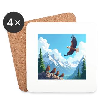 Majestic eagle over the mountains - cartoon - Coasters (set of 4) - white - Front