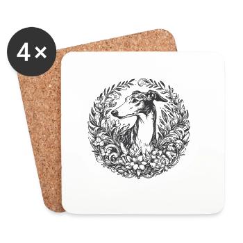 Galgo portrait in floral wreath - Coasters (set of 4) - white - Front