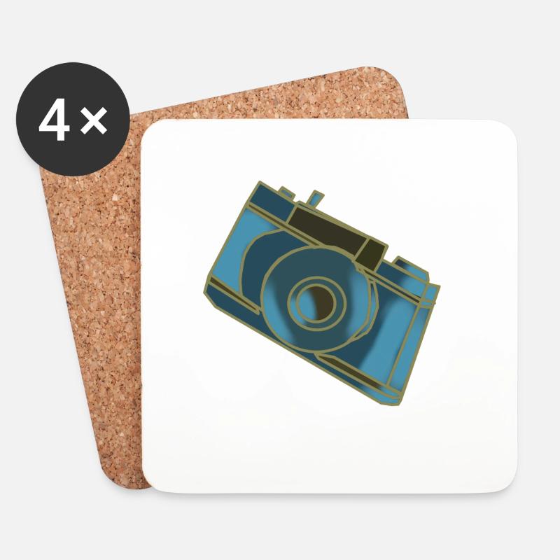 Kameramotiv Retro Blau - Untersetzer (4er-Set) - Weiß