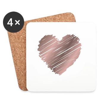 Cœur pinceau en or rose – Design Minimal Love - Dessous de verre (lot de 4) - blanc - Devant