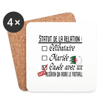Algérien Football Couple Femme Cadeau Humour Girly - Dessous de verre (lot de 4) - blanc - Devant