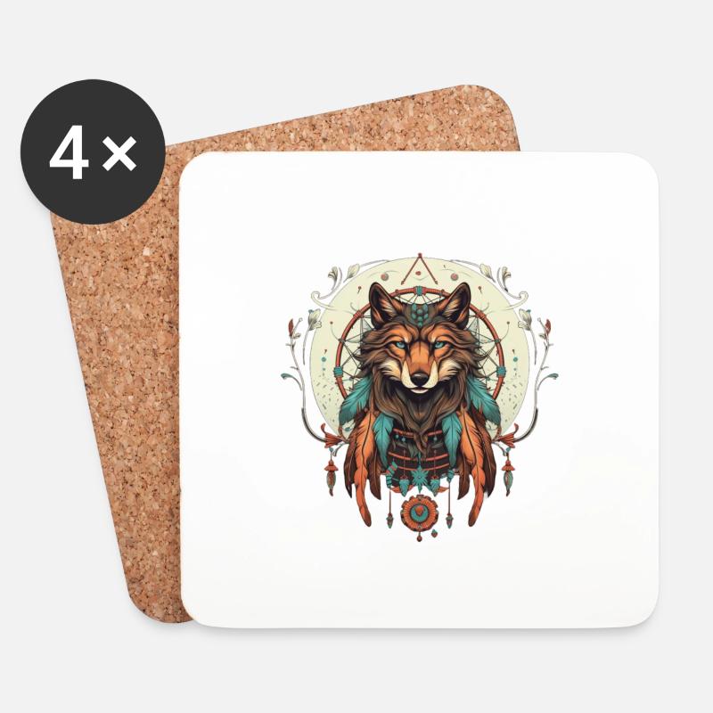 Totem Wolf Circle - Coasters (set of 4) - white