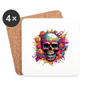 Skull Bloom Burst - Untersetzer (4er-Set) - Weiß - Vorne
