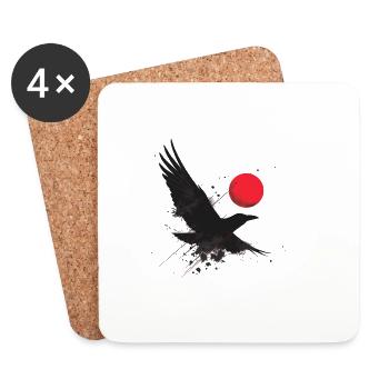 Schwarzer Vogel Rote Sonne Silhouette Minimalistische Kunst - Untersetzer (4er-Set) - Weiß - Vorne