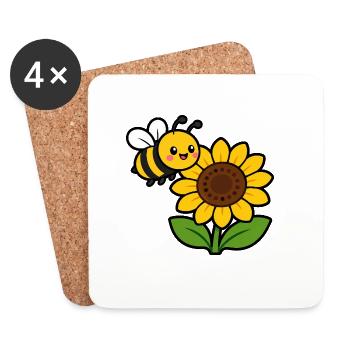 Sonnenblume Biene Cartoon - Untersetzer (4er-Set) - Weiß - Vorne