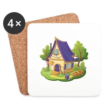 Maison de conte de fées pêcheur avec poisson et bateau - Dessous de verre (lot de 4) - blanc - Devant