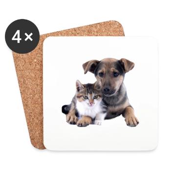 Süßes Hundebaby und Katzenbaby - Untersetzer (4er-Set) - Weiß - Vorne