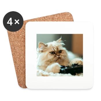 Persian cat Negan playing video games - Coasters (set of 4) - white - Front