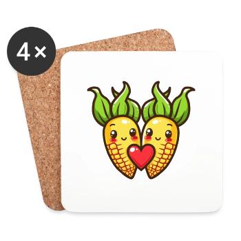 Corn Couple Love Heart Funny - Coasters (set of 4) - white - Front