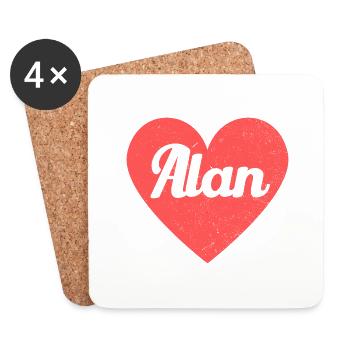 Alan Name Red Heart Love Fan Retro - Coasters (set of 4) - white - Front