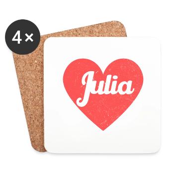 Julia Nom Coeur Rouge Amour Fan Rétro - Dessous de verre (lot de 4) - blanc - Devant