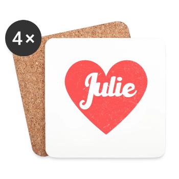 Julie Name Red Heart Love Fan Retro - Coasters (set of 4) - white - Front