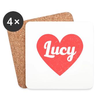 Lucy Name Red Heart Love Fan Retro - Coasters (set of 4) - white - Front