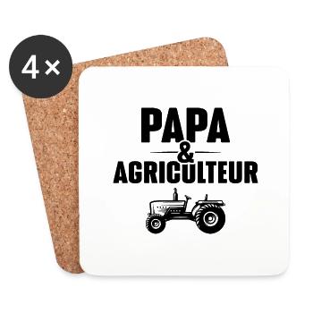Papa et Agriculteur - Cadeau papa agriculteur - Dessous de verre (lot de 4) - blanc - Devant