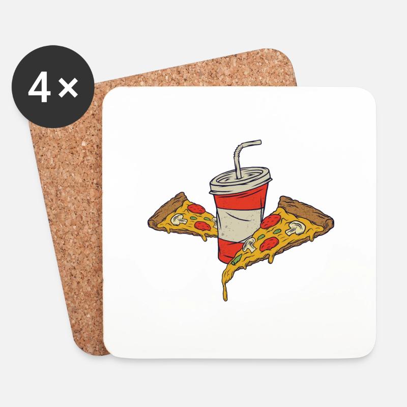 Pizza mit Getränk - Untersetzer (4er-Set) - Weiß